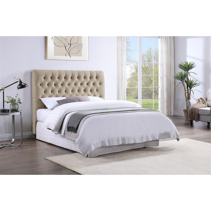 Bowery Hill Linen Oatmeal Headboard Rectangular Button-Tufted King 80.5