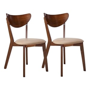 Bowery Hill Wood Chestnut Dining Side Chair Curved Back Upholstered