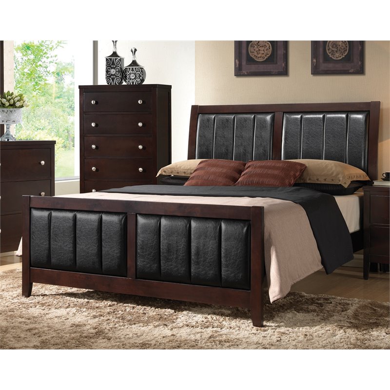 Bowery Hill Faux Leather Black King Panel Bed Rectangular 79.25