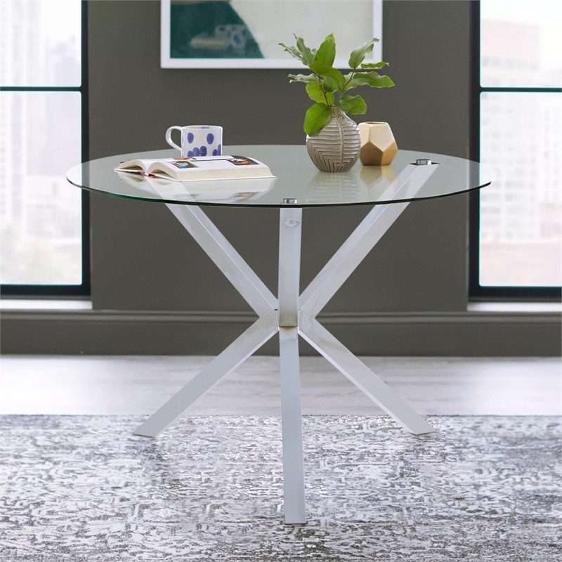 Bowery Hill Glass Chrome Dining Table Round Tempered Contemporary 41.25