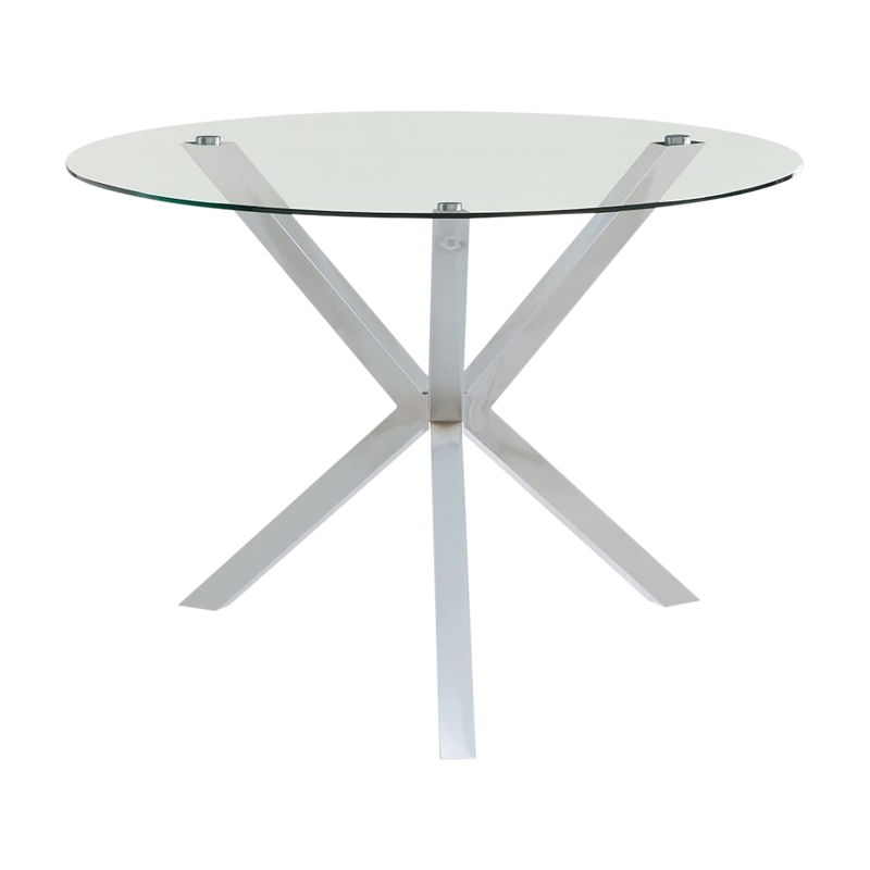 Bowery Hill Glass Chrome Dining Table Round Tempered Contemporary 41.25