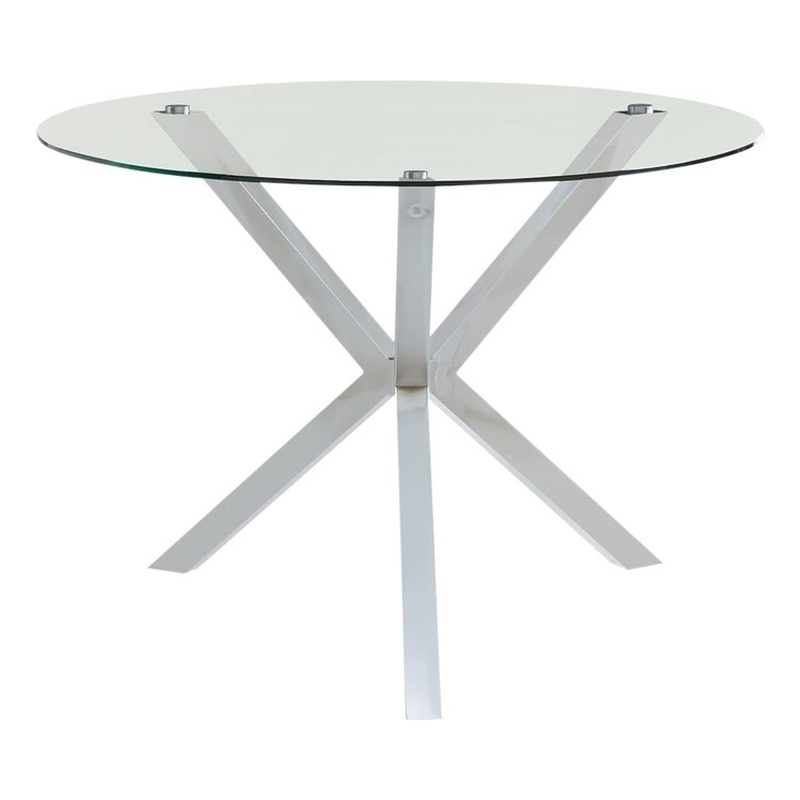 Bowery Hill Glass Chrome Dining Table Round Tempered Contemporary 41.25
