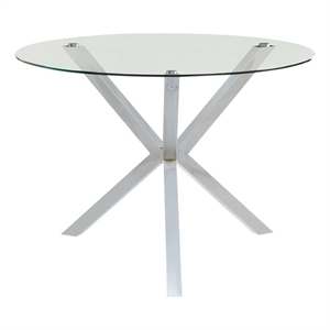 Bowery Hill Glass Chrome Dining Table Round Tempered Contemporary 41.25&quot Unassembled