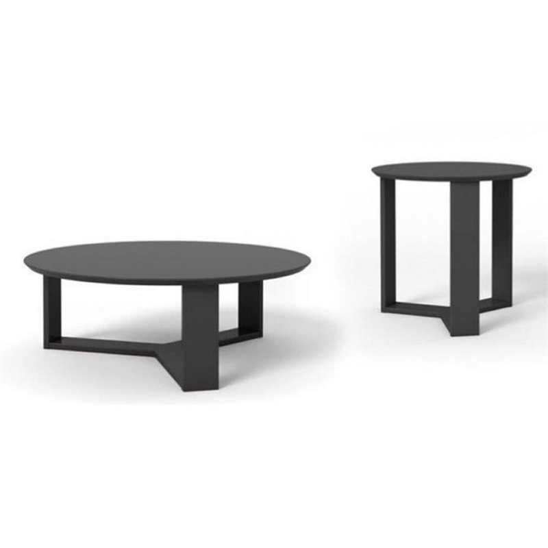 Coffee Table Sets Bowery Hill Bowery Hill 2 Piece Round Coffee Table Set In Glossy Black