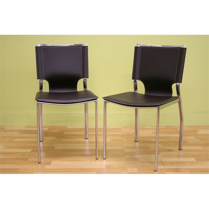 Bowery Hill Leather Dining Chair in Brown (Set of 2)