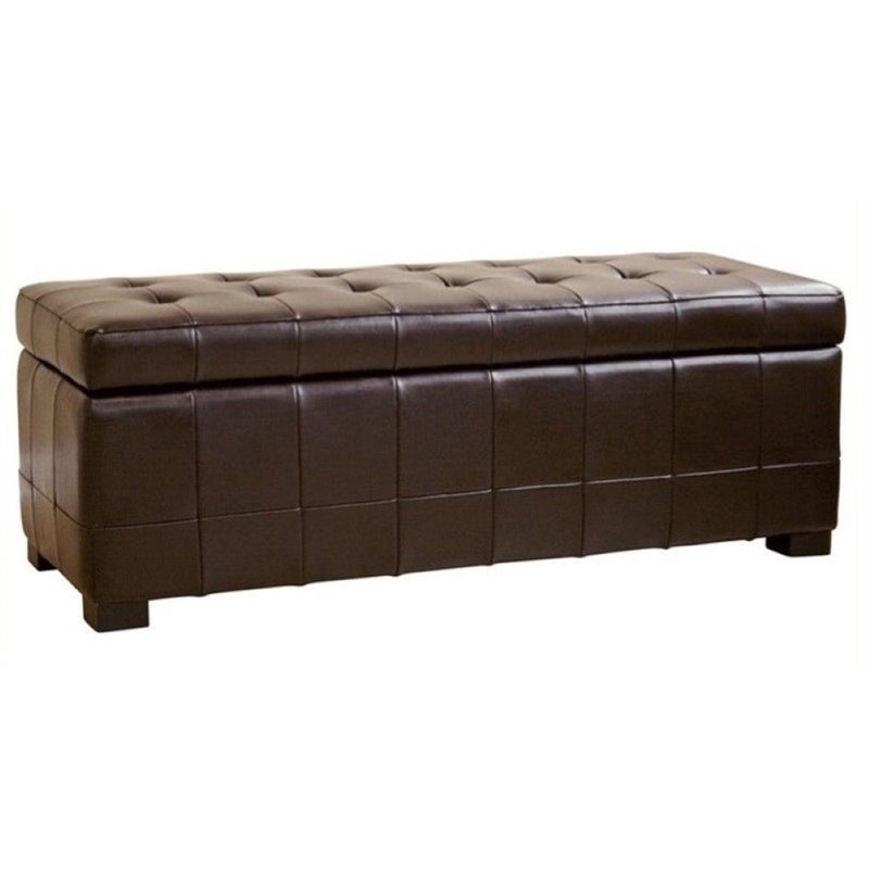 Bowery Hill Leather Dark Brown Storage Bench Ottoman Rectangular Lift-Top 19