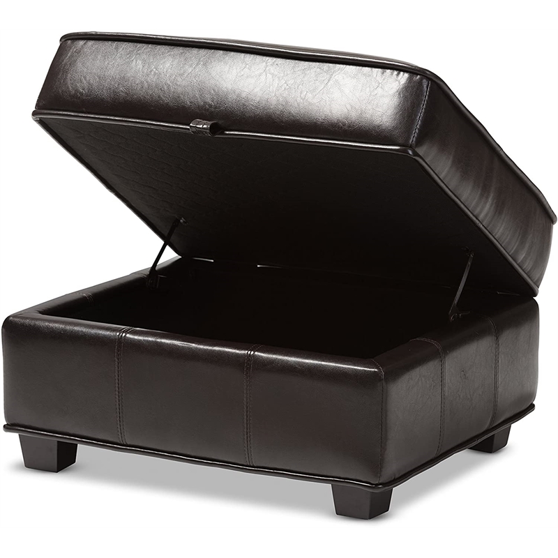 Bowery Hill Bi-Cast Leather Dark Brown Ottoman Square Lift-Top Storage 25