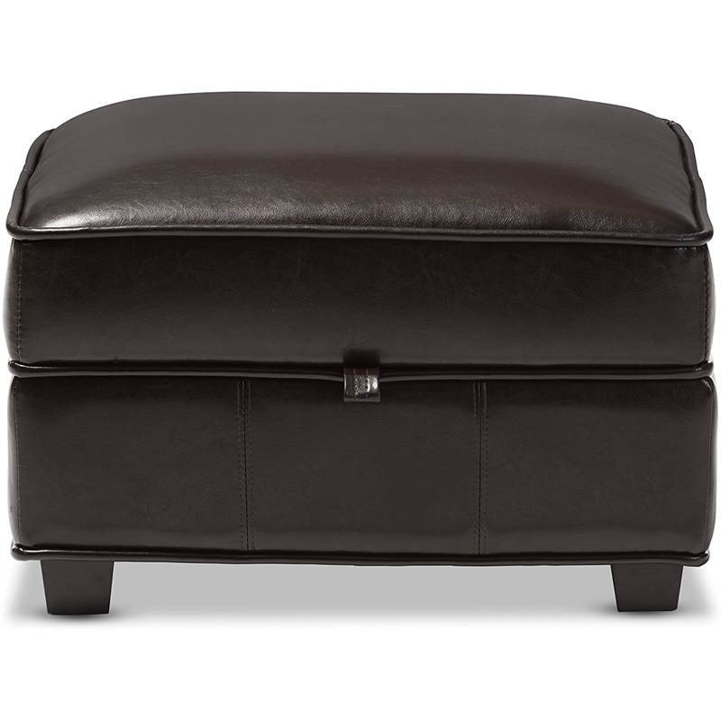 Bowery Hill Bi-Cast Leather Dark Brown Ottoman Square Lift-Top Storage 25
