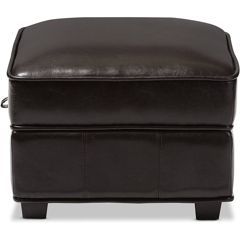 Bowery Hill Bi-Cast Leather Dark Brown Ottoman Square Lift-Top Storage 25