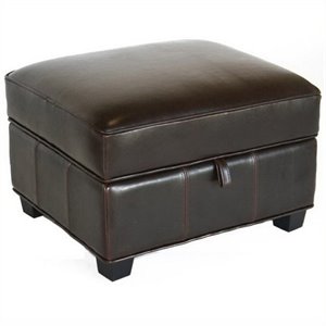 Bowery Hill Bi-Cast Leather Dark Brown Ottoman Square Lift-Top Storage 25&quot W x 22&quot D x 17&quot H