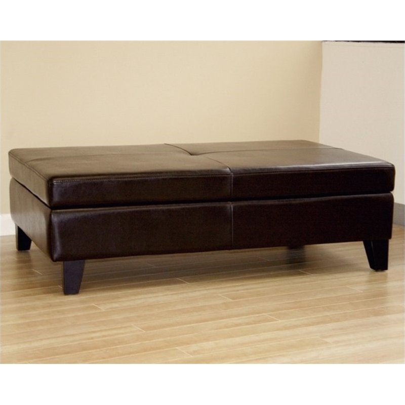 Bowery Hill Leather Storage Coffee Table Ottoman in Dark Brown
