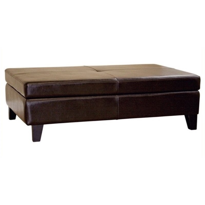 Bowery Hill Leather Storage Coffee Table Ottoman in Dark Brown