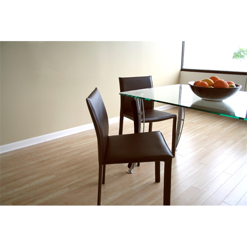 Bowery Hill Leather Dining Chair in Brown (Set of 2)