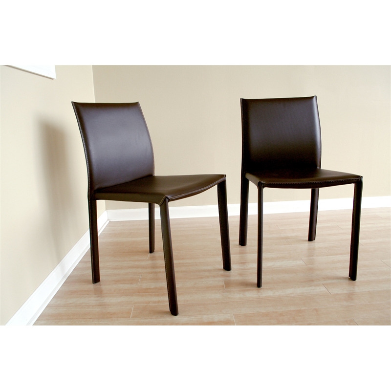 Bowery Hill Leather Dining Chair in Brown (Set of 2)