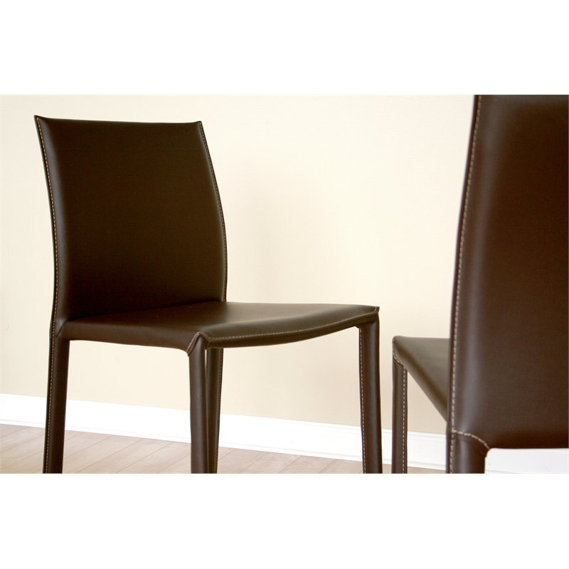 Bowery Hill Leather Dining Chair in Brown (Set of 2)