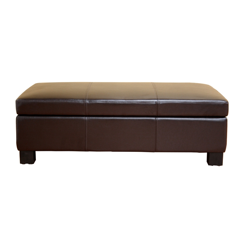 Bowery Hill Bonded Leather Brown Ottoman Rectangular Storage 47