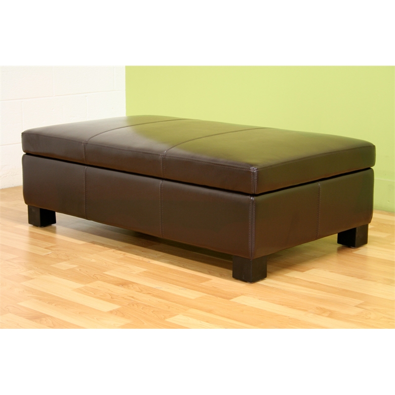 Bowery Hill Bonded Leather Brown Ottoman Rectangular Storage 47