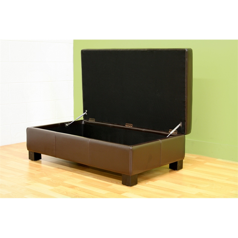 Bowery Hill Bonded Leather Brown Ottoman Rectangular Storage 47