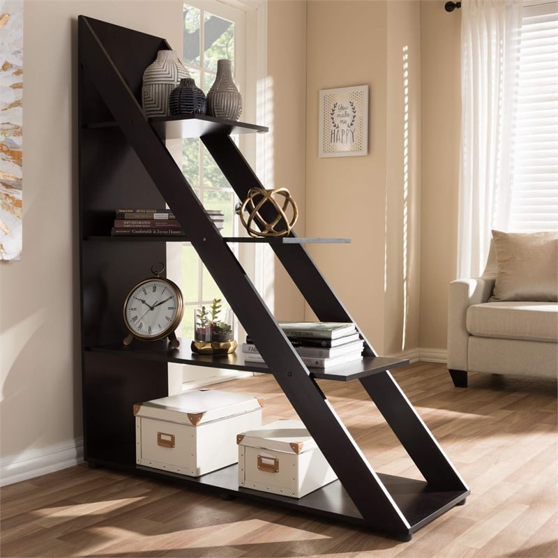 Bowery Hill 4 Shelf Bookcase in Dark Brown