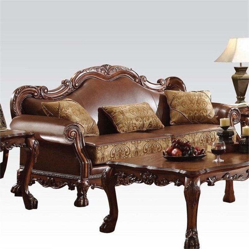 Bowery Hill Faux Leather Upholstered Sofa w/3 Pillows in Brown