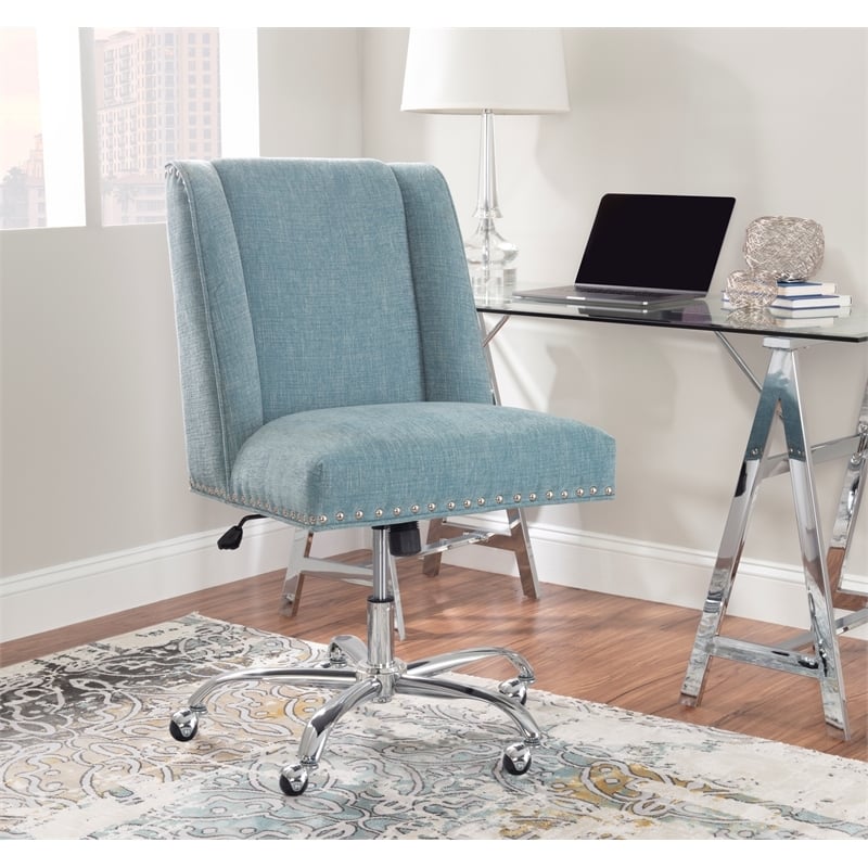 Bowery Hill Fabric Aqua Office Chair Armless Adjustable 37.5