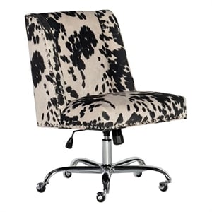Bowery Hill Polyester Black/Beige Office Chair Armless Adjustable 36.5&quot Unassembled