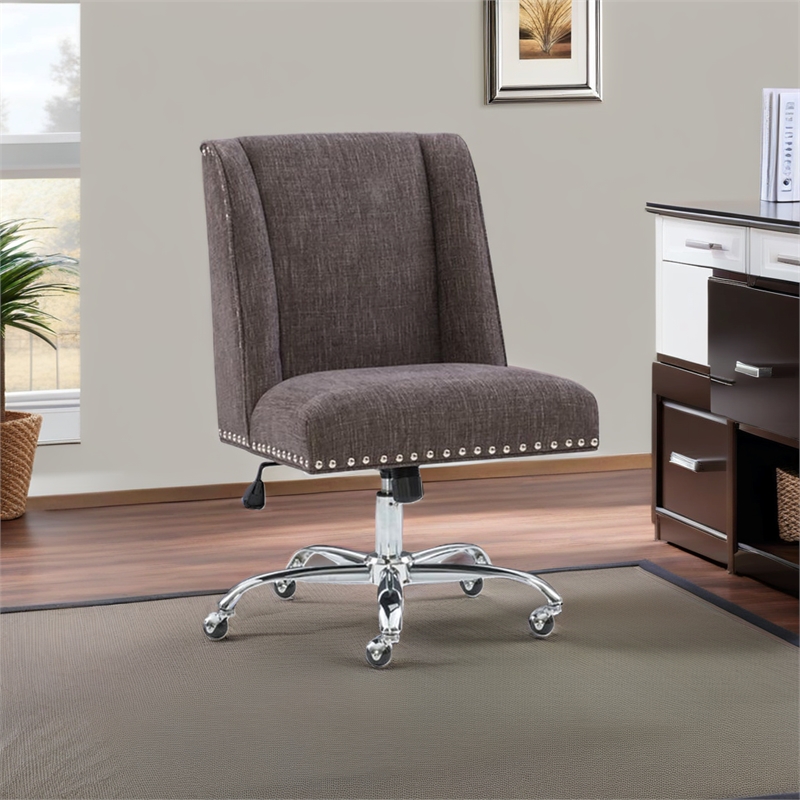 Bowery Hill Fabric Charcoal Gray Office Chair Armless Adjustable 37.5