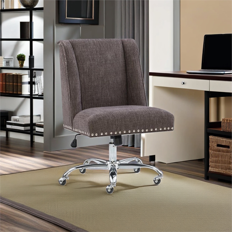 Bowery Hill Fabric Charcoal Gray Office Chair Armless Adjustable 37.5