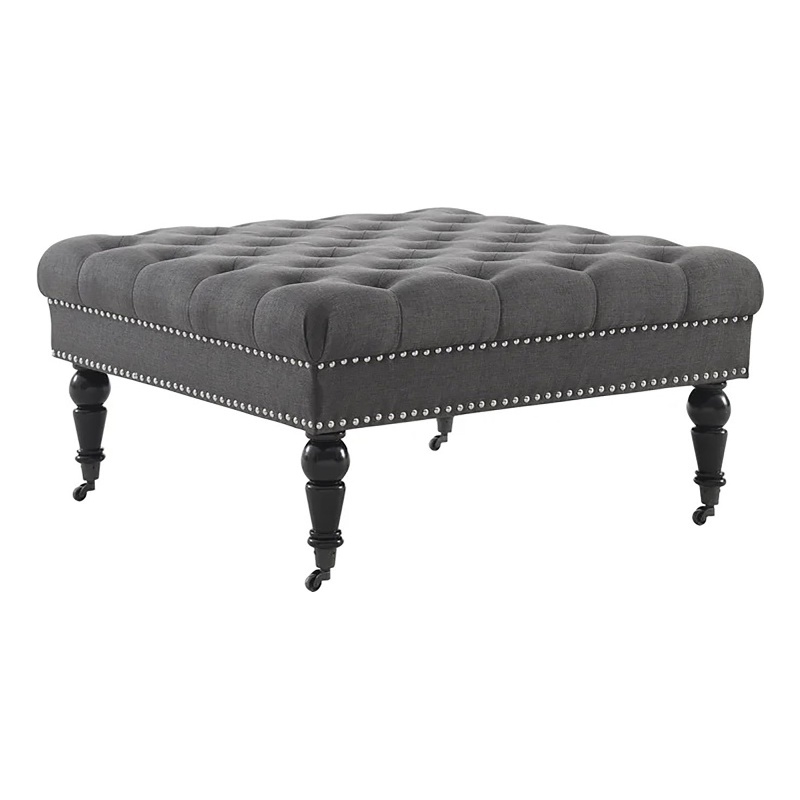 Bowery Hill Fabric Charcoal Gray Ottoman Square Tufted 34.63