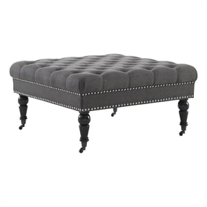 Bowery Hill Fabric Charcoal Gray Ottoman Square Tufted 34.63&quot Unassembled