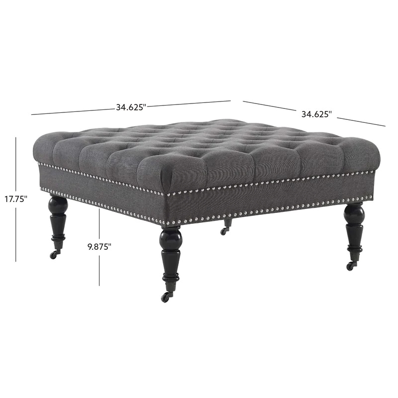 Bowery Hill Fabric Charcoal Gray Ottoman Square Tufted 34.63