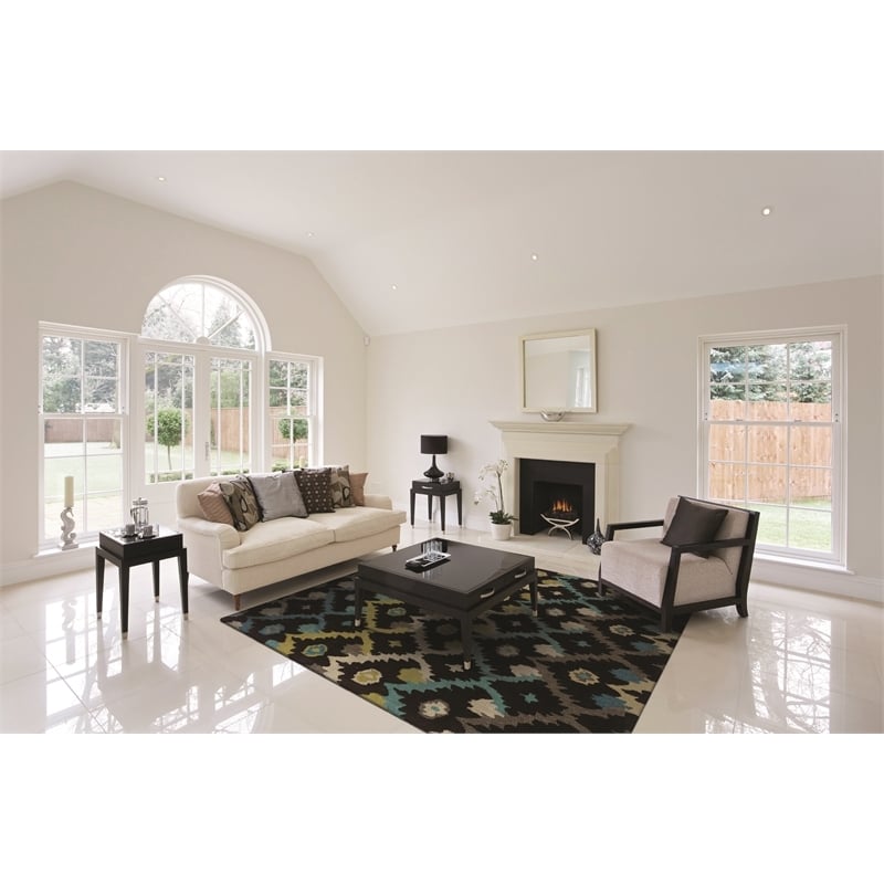 Bowery Hill 96'' x 120'' Transitional Fabric Hand Tufted Rug in Black/Teal