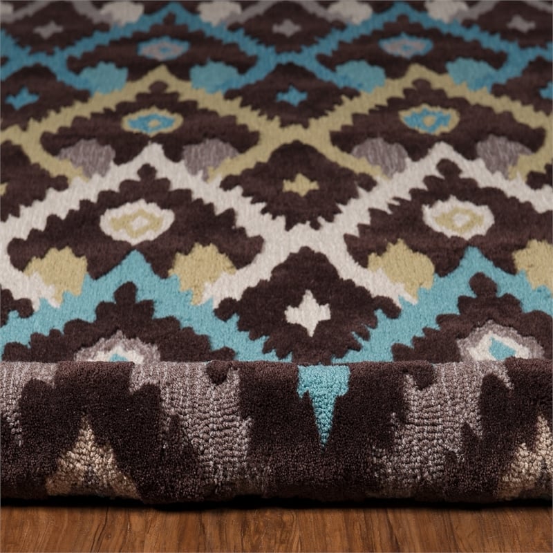 Bowery Hill 96'' x 120'' Transitional Fabric Hand Tufted Rug in Black/Teal