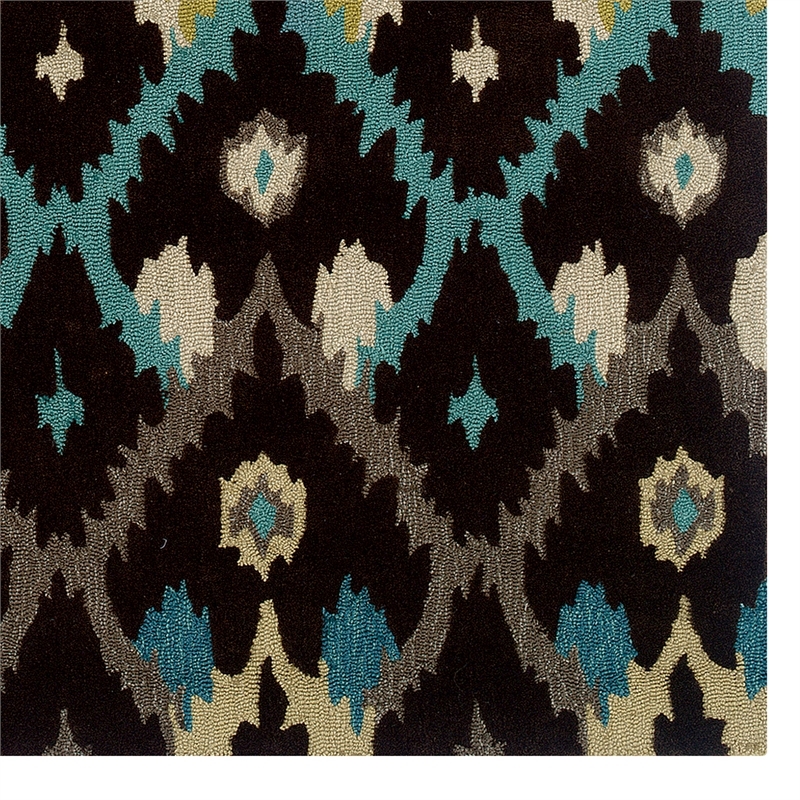 Bowery Hill 96'' x 120'' Transitional Fabric Hand Tufted Rug in Black/Teal