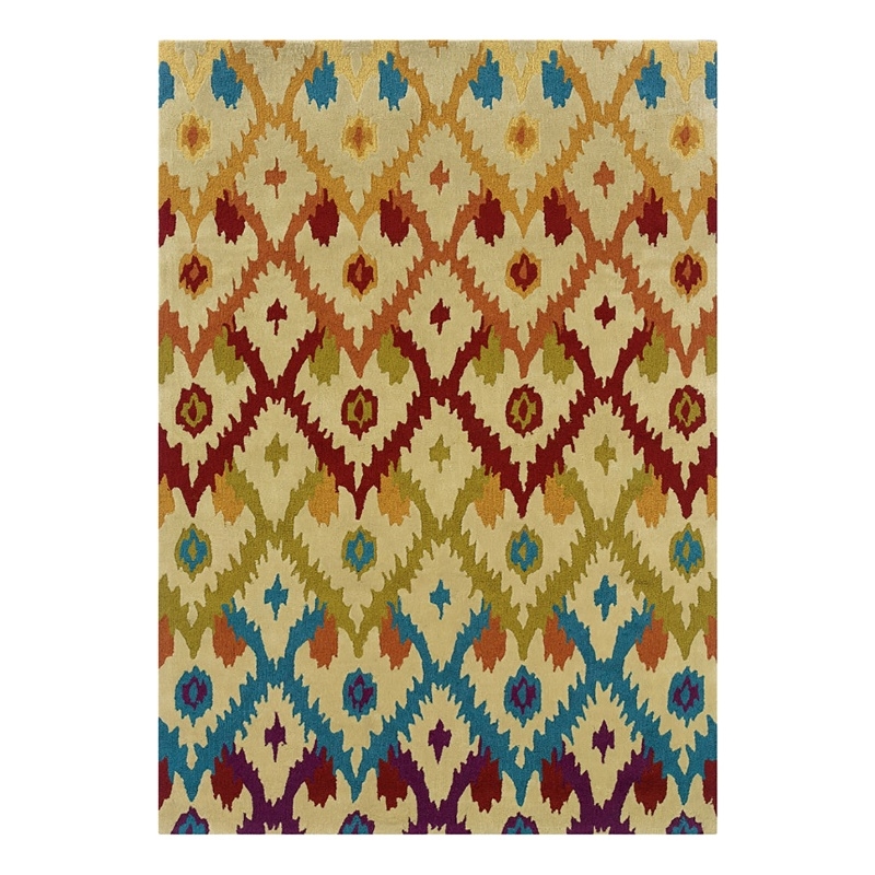 Bowery Hill 96'' x 120'' Transitional Fabric Hand Tufted Rug in Sand Brown/Teal
