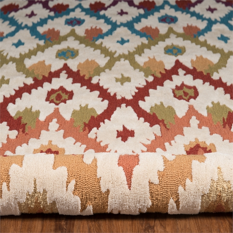 Bowery Hill 96'' x 120'' Transitional Fabric Hand Tufted Rug in Sand Brown/Teal