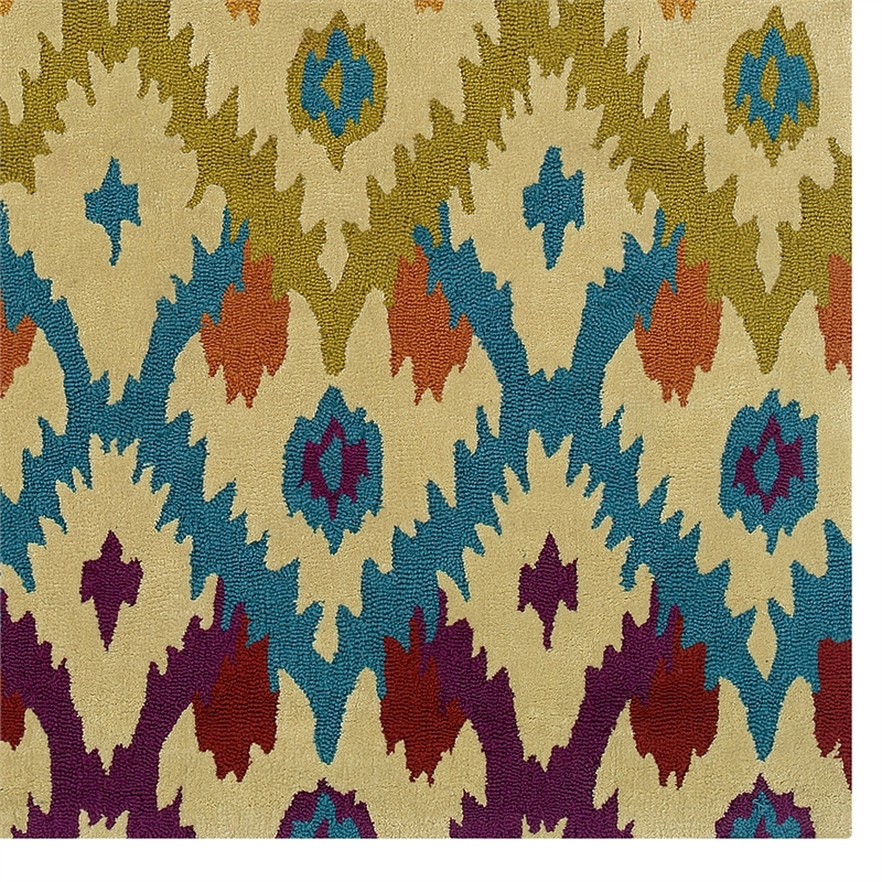 Bowery Hill 96'' x 120'' Transitional Fabric Hand Tufted Rug in Sand Brown/Teal