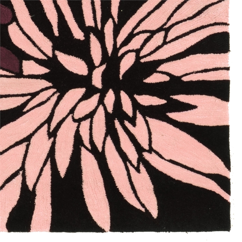 Bowery Hill 96'' x 120'' Transitional Fabric Hand Tufted Rug in Black/Pink/Green
