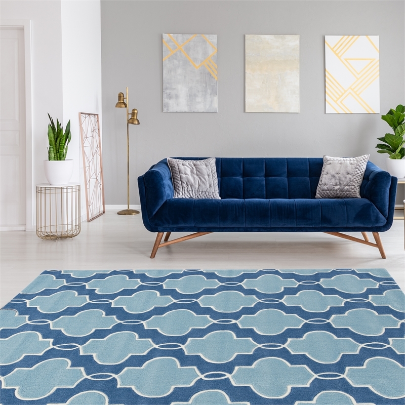 Bowery Hill 96'' x 120'' Transitional Fabric Hand Tufted Rug in Blue