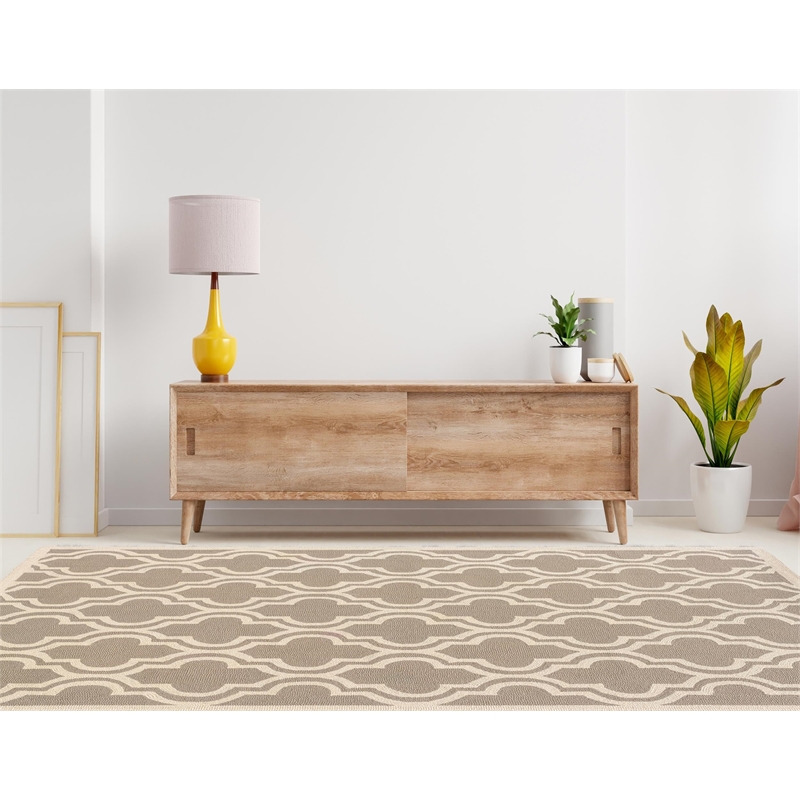 Bowery Hill 8' x 10' Hand Hooked Quatrefoil Wool Rug in Gray