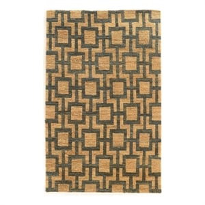 Bowery Hill 96&quot x 123&quot Country Fabric Hand Knotted Rug in Beige/Slate Gray