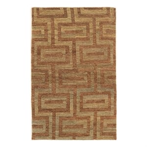 Bowery Hill 96&quot x 123&quot Country Fabric Hand Knotted Rug in Beige/Russet Brown