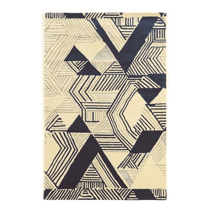Bowery Hill 96'' x 132'' Transitional Wool Hand Tufted Rug in Navy/Ivory