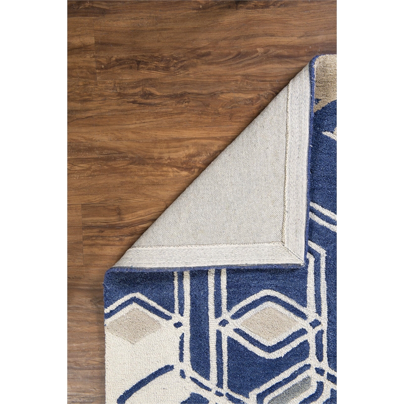 Bowery Hill 96'' x 132'' Transitional Wool Hand Tufted Rug in Ivory/Navy