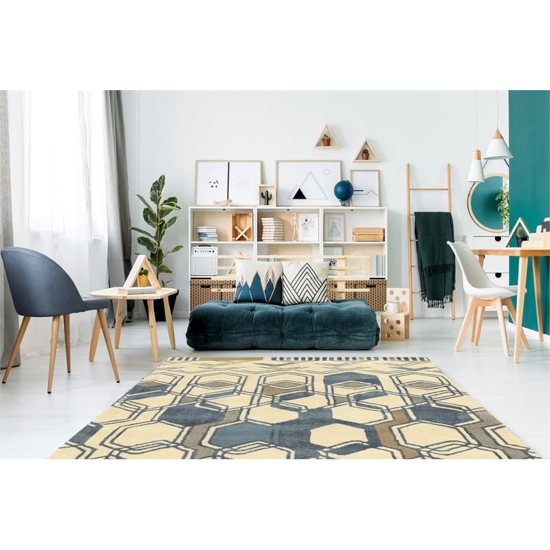 Bowery Hill 96''x132'' Transitional Wool Hand Tufted Rug in Ivory/Gray