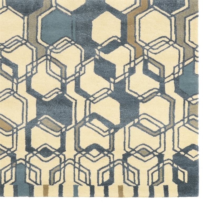 Bowery Hill 96''x132'' Transitional Wool Hand Tufted Rug in Ivory/Gray