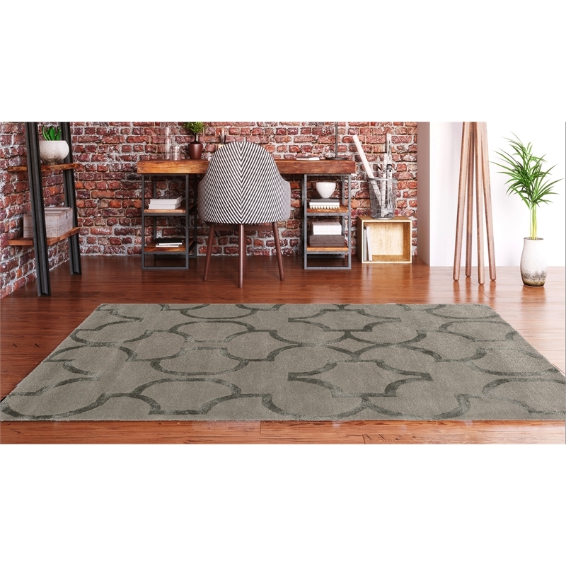 Bowery Hill 96''x132'' Transitional Wool Hand Tufted Rug in Slate Gray