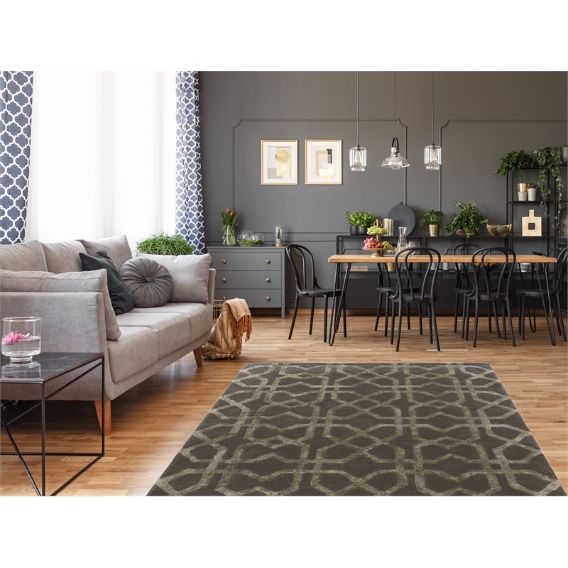 Bowery Hill 96''x 132'' Transitional Wool Hand Tufted Rug in Slate Gray