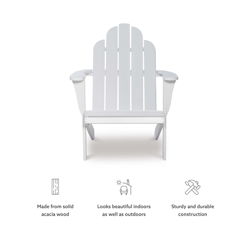 Bowery Hill Traditional Wood Outdoor Chair with Arm Rests in White