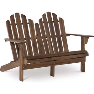 Bowery Hill 14.5&quot Coastal Wood Outdoor Double Bench in Brown